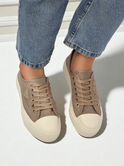 Damski sneakersy Hypatia Mesh jasny brąz na lato płaska podeszwa 3cm
