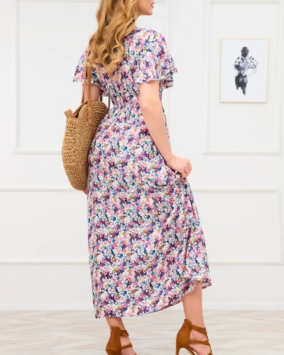 Rochie maxi florală pentru femei, albastră și roz - Îmbrăcăminte