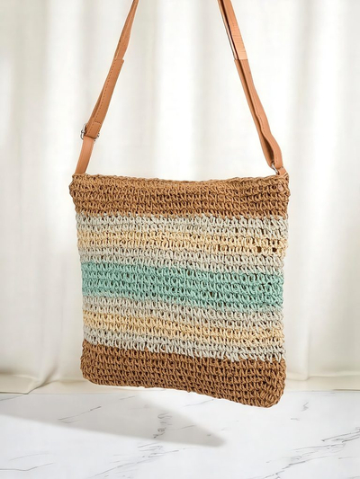 Royalfashion Geantă mică de damă din paie, cu dungi, Charm Mini