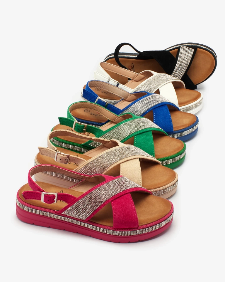 Royalfashion Fucsia Sandale de damă din eco-suede cu zirconii Trikys