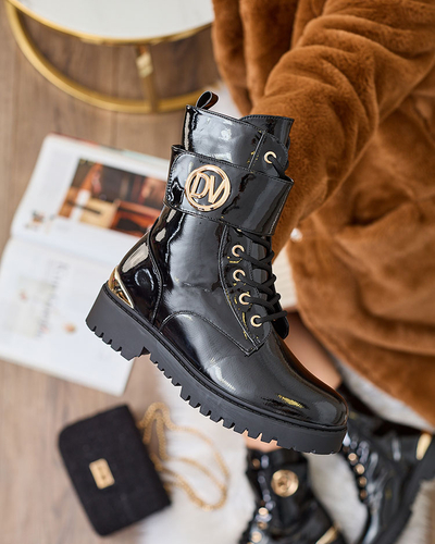 Royalfashion Cizme bagger lăcuite de damă în negru Simbeba