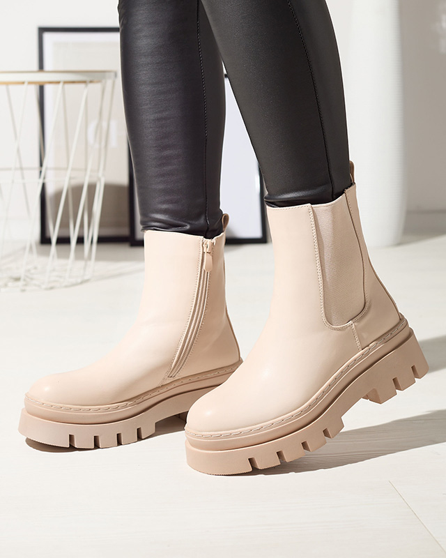 Cizme de damă crem cu talpă mai groasă Zalevin- Footwear