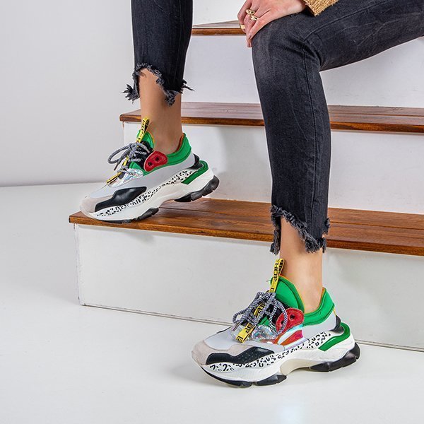 OUTLET Încălțăminte sport dama gri, cu inserții colorate Grandini - Încălțăminte