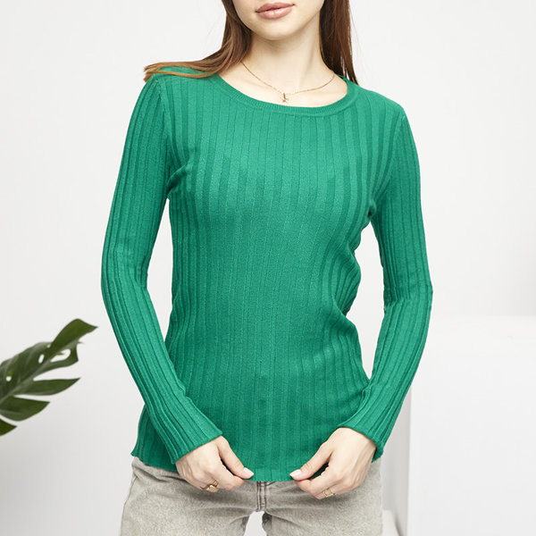 Pulover de damă verde cu gât rotund- Îmbrăcăminte