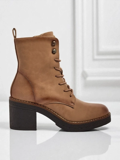 Botine de damă eco piele cu toc gros Zeltra