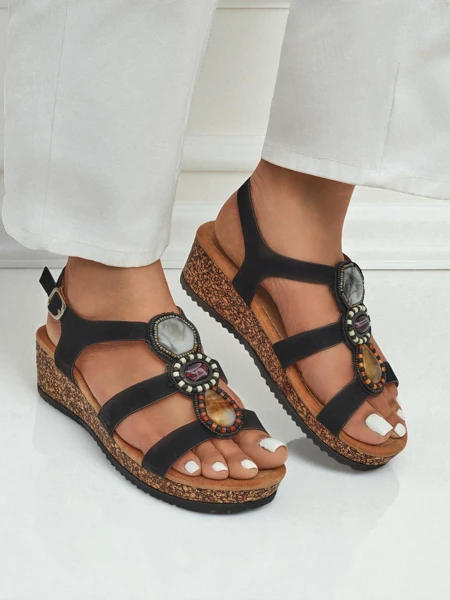 Royalfashion Sandale cu platformă pentru femei, cu pietre Grace Shine