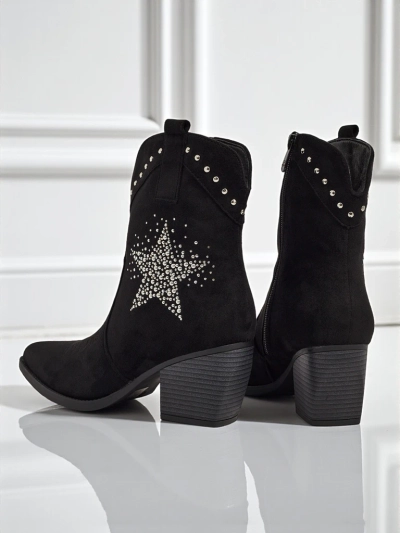 Botine cowboy de damă cu toc și stea decorativă cu zirconii FableStray
