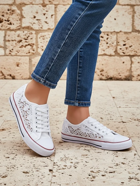 Aurelia Bianco - Teniși ajurați albi Royalfashion din material textil, mărimea 40