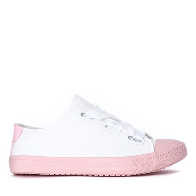 Biało-różowe trampki wiązane wstążką Larissa - Obuwie