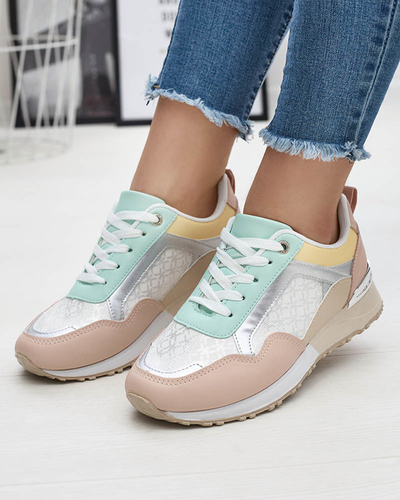 Pantofi sport cu șiret bej și roz de damă Mnerio- Footwear
