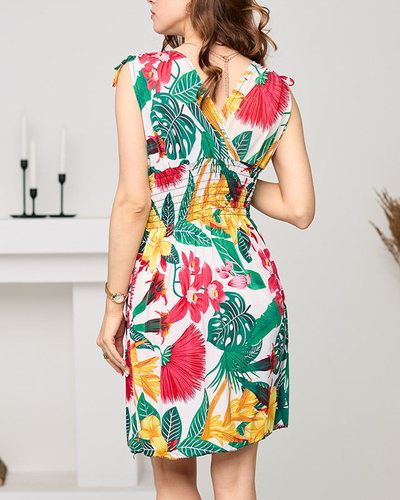 Rochie scurtă albă cu bretele cu model floral - Îmbrăcăminte