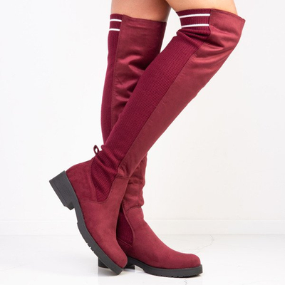 Bordowe kozaki z tkaninową wstawką Silene - Obuwie