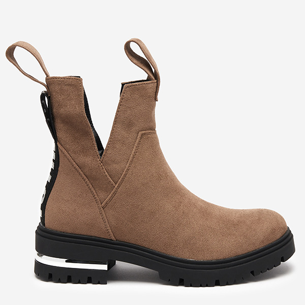 OUTLET Cizme de dama maro deschis cu toc plat Dezi - Incaltaminte