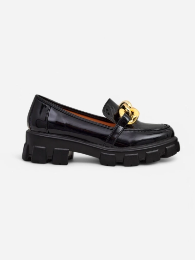 Loafers damă Persefone Nero cu talpă groasă, piele ecologică neagră 5cm