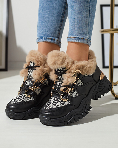 Pantofi sport de damă cu blană de culoare neagră Reyma- Footwear