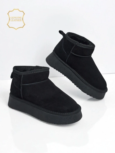 Botine scurte tip snowboots pentru femei, din piele naturală, Elunara