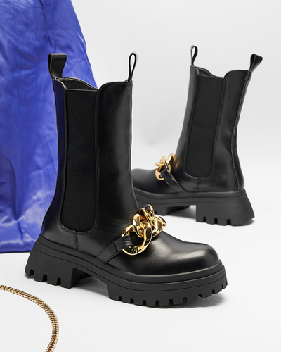 Cizme de damă cu lanț, de culoare neagră Evves- Footwear