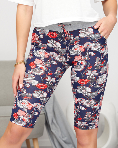 Pantaloni scurți de damă 3/4 cu model, bleumarin și roșu PLUS SIZE - Îmbrăcăminte