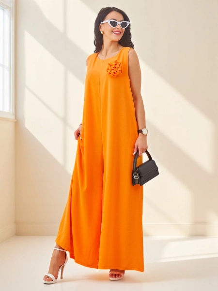 Callisto Orange Jumpsuit - Modern Viscose Elegance for Summer