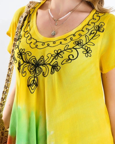 Cuvertură de plajă galbenă pentru femei cu imprimeu colorat- Îmbrăcăminte