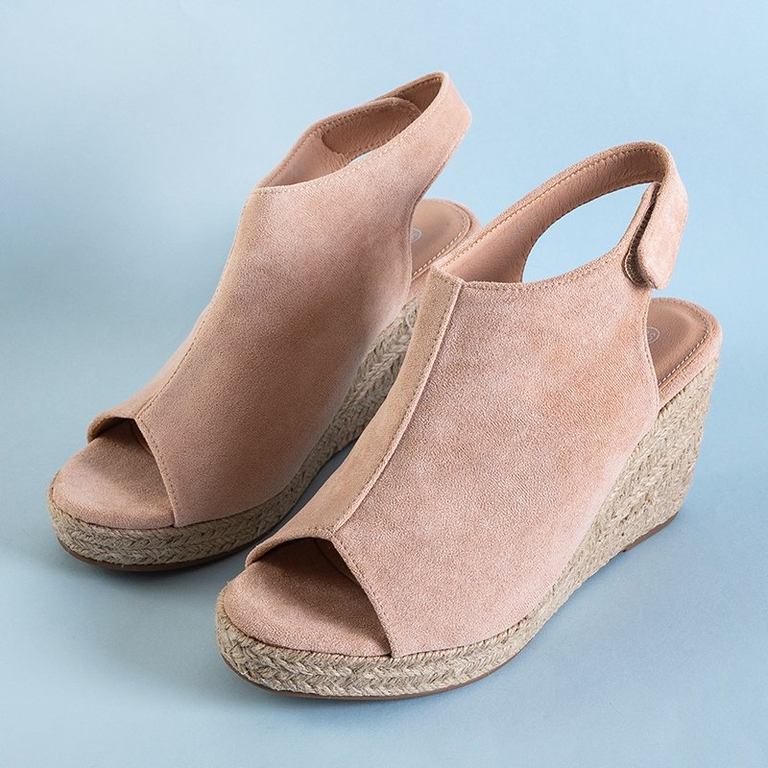 Sandale cu toc de piele ecologică pentru femei bej Irenea - Încălțăminte