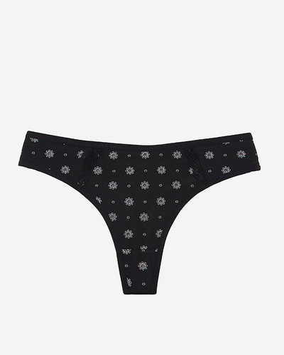 Tanga de dama neagra din bumbac cu flori - Lenjerie intima