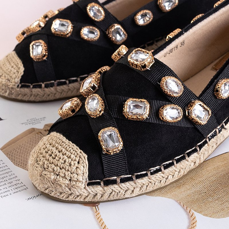 OUTLET Espadrile de dama negre cu cristale Wamba - Incaltaminte