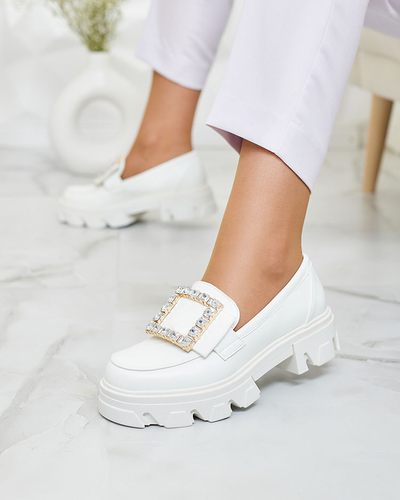 Royalfashion Mocasini albi cu decor pe nas Alomease