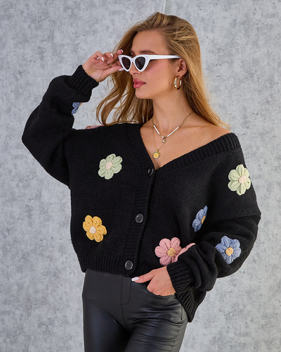Royalfashion Pulover fără nasturi cu petice de flori pentru femei