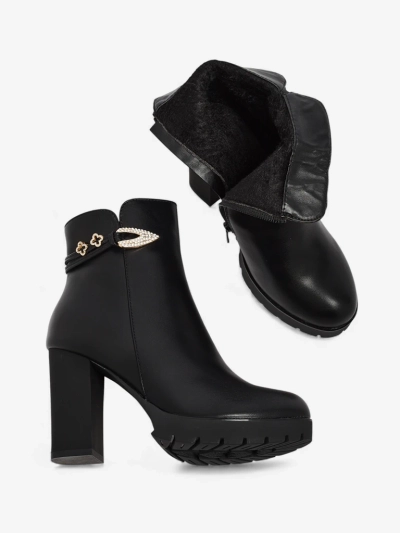 Botine de damă din piele ecologică cu toc gros Sylvar