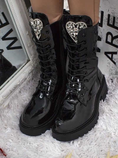 Botine de damă lăcuite cu șireturi Emelune