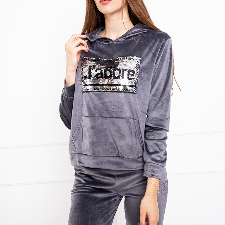 Trening J'adore pentru femei din velur gri - Îmbrăcăminte