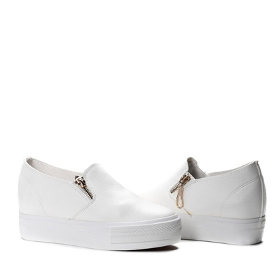 Białe tenisówki slip on z suwaczkami na koturnie Carlee- Obuwie