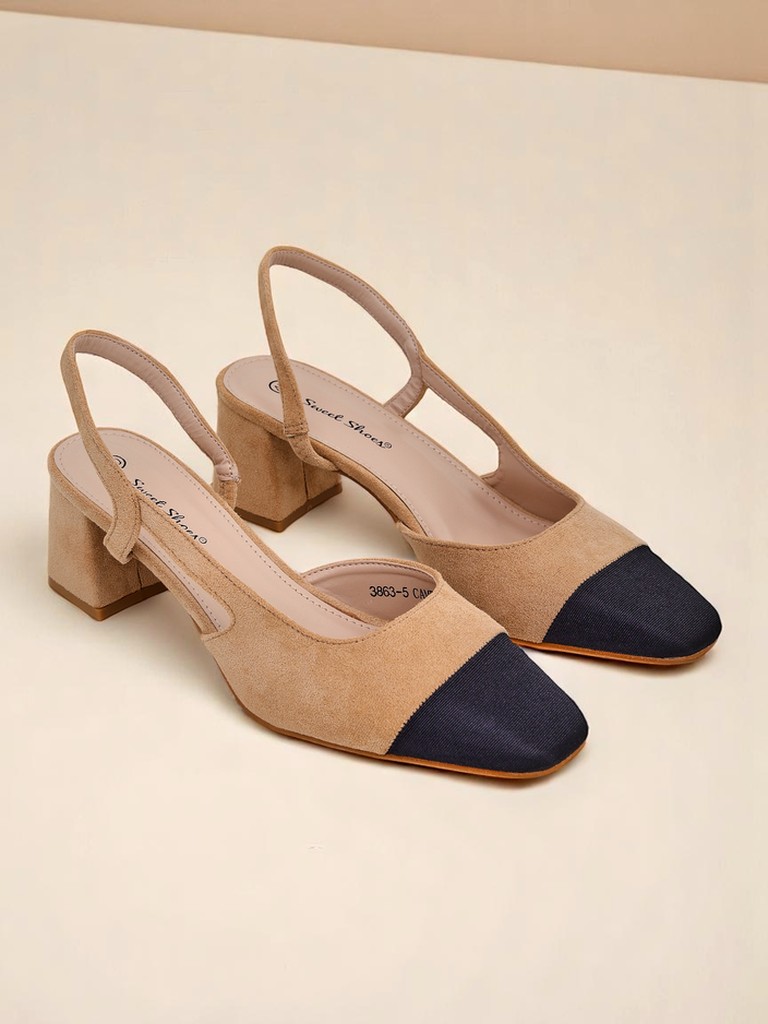 Royalfashion Damskie czółenka na niskim obcasie z ozdobnym noskiem Eleganzo