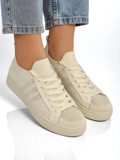Beżowe sneakersy Damiani – lekkie trampki tela/skóra eco na lato