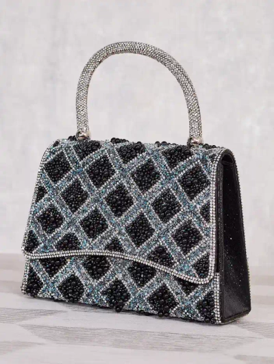 Royalfashion Mică geantă de mână pentru femei, împodobită cu zirconii și perle