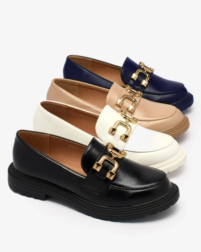 Royalfashion Mocasini pentru femei albastru marin cu ornament auriu Aderica