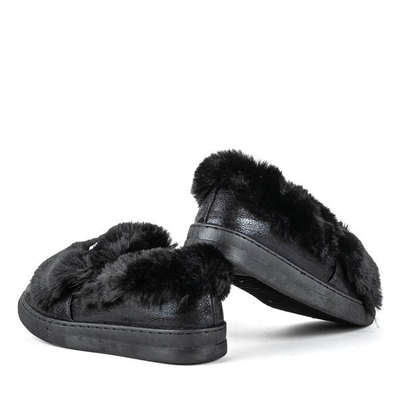 Czarne slip on z futerkiem Manifik - Obuwie