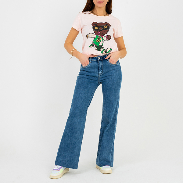 Tricou cu imprimeu roz pentru damă - Îmbrăcăminte