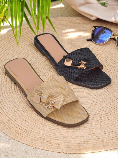 Royalfashion Șlapi de damă din paie Sandale Aurelia