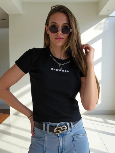 Royalfashion Crop Top din bumbac pentru femei cu inscripția