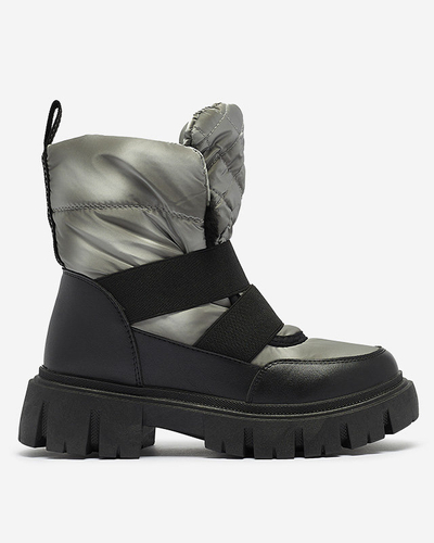 Cizme de zăpadă de damă cu talpă plată, în negru-gri Ferory- Footwear