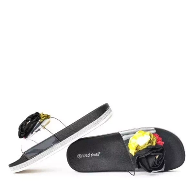 OUTLET Papuci negri cu flori decorative de la Novia - Incaltaminte