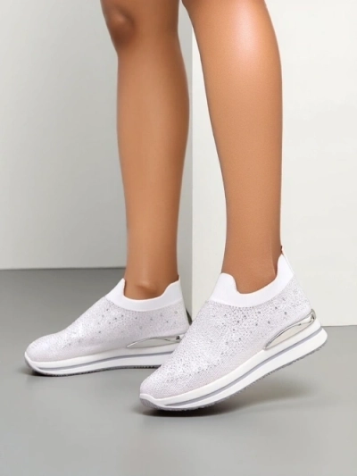 Încălțăminte sport pentru femei din material textil, cu strasuri, Royalfashion Adeq