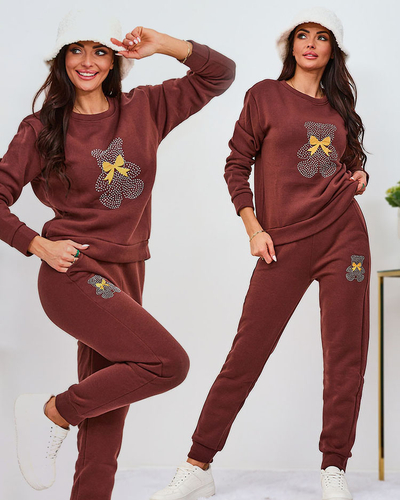 Royalfashion Set trening izolat pentru femei maro cu imprimeu