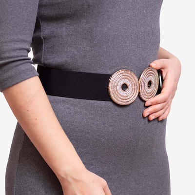 Curea elastica neagra cu catarama aurie cu zirconi - Accesorii