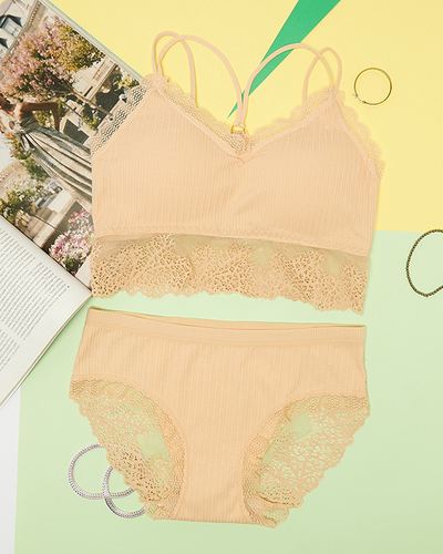 Set lenjerie intima dama cu dantela bej - Lenjerie intima