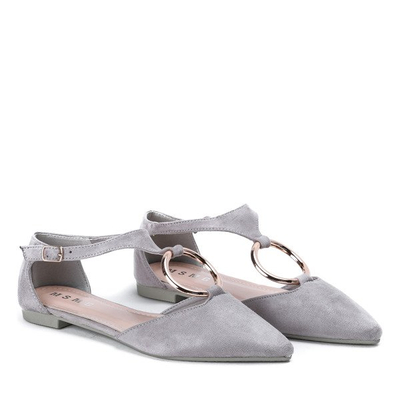Szare baleriny ze złotą ozdobą Laurita - Obuwie