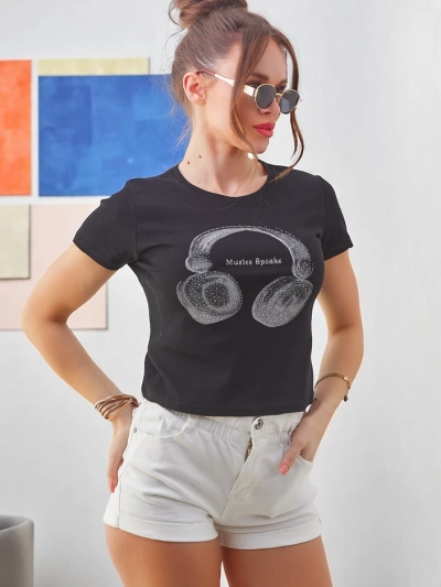 Royalfashion Tricou din bumbac pentru femei cu imprimeu Music Speaking