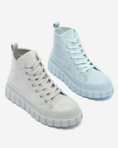 Cizme sport cu șiret pentru femei de culoare albastru deschis a'la sneakers Netara - Încălțăminte
